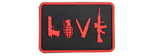 Love-Pistol, Grenade, Knife, Rifle" PVC Patch (Color: Red)