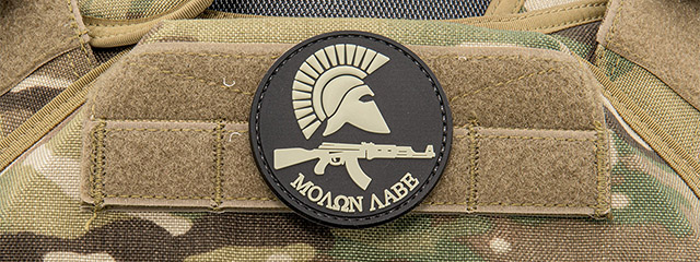 Round Molon Labe with AK Rifle PVC Patch (Color: Black)