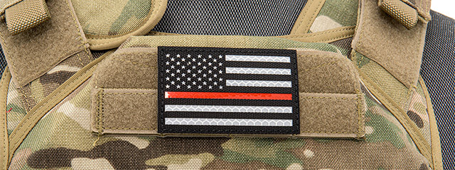 Reflective Fabric Forward US Flag w/ Thin Red Line (Color: Black) - Click Image to Close