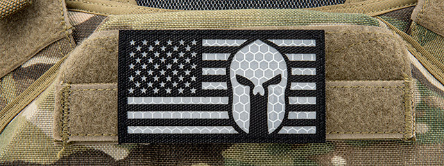 Reflective Fabric US Flag w/ Spartan Molon Labe (Color: White)