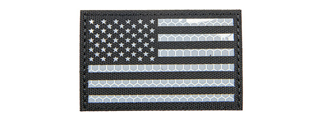 Reflective Fabric Forward US Flag (Color: Black and White) - Click Image to Close