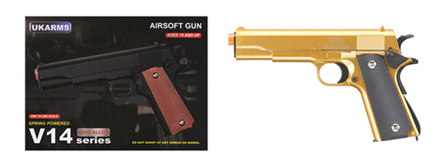 UK Arms Full Size 1911 Alloy Series Spring Airsoft Pistol (Color: Gold)