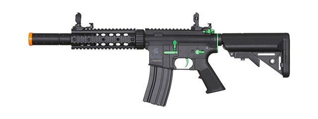 Lancer Tactical Gen 2 M4 SD Carbine Airsoft AEG Rifle with Mock Suppressor (Black / Green)(No Battery and Charger)