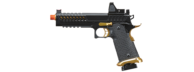 Lancer Tactical Knightshade Hi-Capa Gas Blowback Airsoft Pistol w/ Micro Red Dot Sight (Color: Black & Gold)