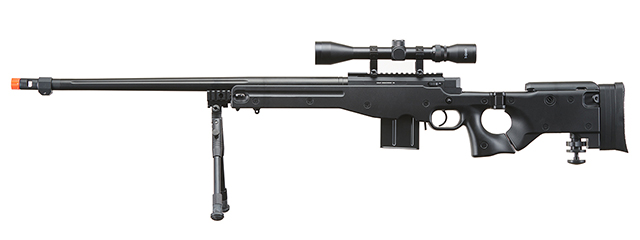 WELL MB4403BAB BOLT ACTION RIFLE w/FLUTED BARREL, SCOPE & BIPOD (COLOR: BLACK)