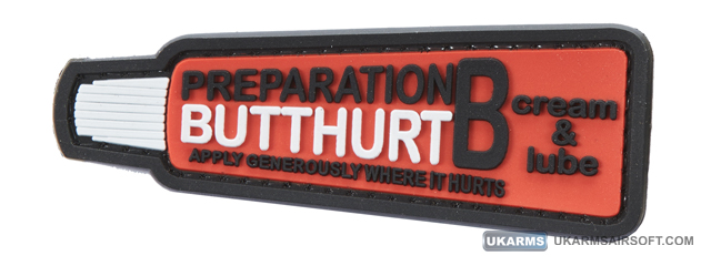 "Preparation Butthurt Apply Generously Where It Hurts" PVC Morale Patch (Color: Red)