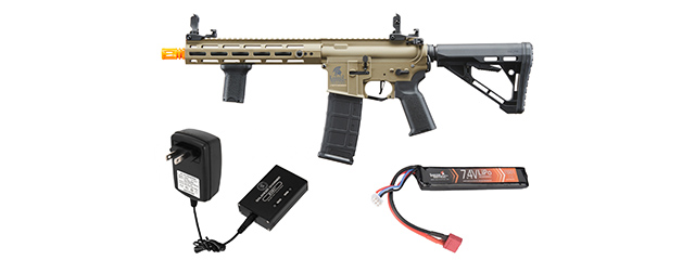 Lancer Tactical Gen 3 Hellion M-LOK 10" Airsoft M4 AEG with Delta Stock w/ Battery/Charger Bundle - (Tan)
