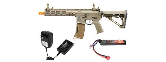 Lancer Tactical Gen 3 Archon 9" M-LOK M4 Airsoft Rifle w/ Delta Stock w/ Battery/Charger Bundle - (Tan)