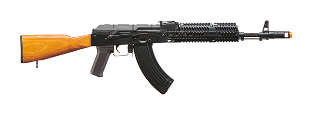 Lancer Tactical AK-Series AK-74M AEG Airsoft Rifle w/ Flash Hider ACW-228 Gas Tube Cover, ACW-229 Handguard, Wood Stock & SG-11B Mag - (Black)