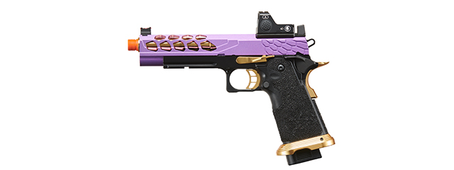 Lancer Tactical Stryk Hi-Capa 5.1 Gas Blowback Airsoft Pistol w/ Red Dot Sight - (Purple & Gold)