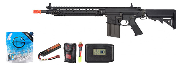 Ares Sr25 Ris Sniper Airsoft Aeg Rifle - Battery/Adapter/Charger Combo - (Black)