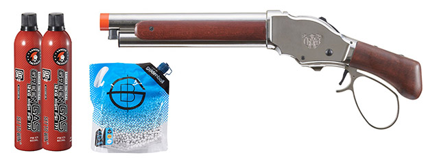 Golden Eagle 1887 Compact Wide Lever Action Shotgun - Green Gas Combo - (Silver)
