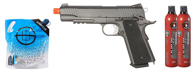 Well Airsoft GX 194 Pistol Gas Blowback GBB Full Metal - Green Gas Combo - Black