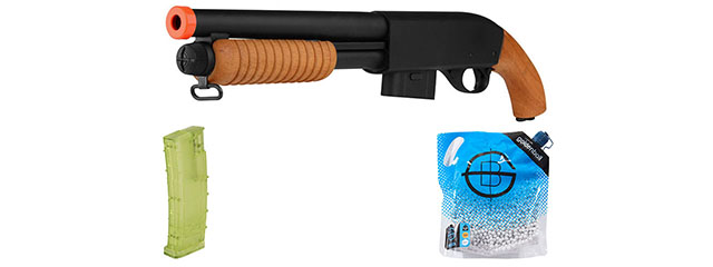 Atlas Custom Works 870 Pump Action Metal Airsoft Sawed-Off Shotgun Ammo Combo - REAL WOOD