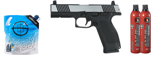 Kizuna Works MKW Full Sized Gas Blowback Airsoft Pistol - Green Gas Combo - (Chrome/Black)