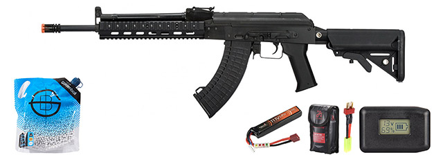 LCT TX MIG AEG Lct Airsoft Steel Tx-mig Rifle W/ Crane Stock - Battery/Adapter/Charger Combo - (Black)