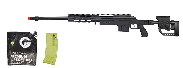 Well Airsoft MB4411 Bolt Action Sniper Rifle W/ Fluted Barrel - (Black) - BB/Sniper Bundle