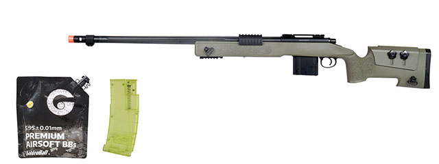 WellFire MB4416 M40A3 Bolt Action Airsoft Sniper Rifle - (OD Green) - BB/Sniper Bundle