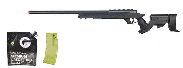 Well Airsoft MB04 Gas Powered Bolt Action Rifle W/ Adjustable Stock - BB/Sniper Bundle