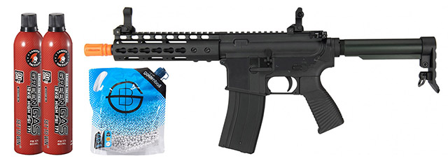 Golden Eagle MC6637 Elite Series 7" Keymod CQB GBB Airsoft Rifle - Green Gas Combo - (Black)