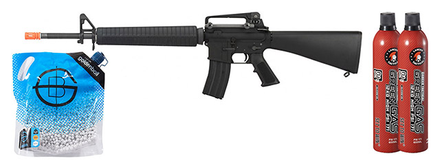 WE Tech M16A3 Open Bolt Full Metal Gas Blowback Airsoft GBBR Rifle - (Black) Green Gas Combo