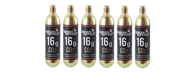 Lancer Tactical High Pressure 16 Gram CO2 Cartridges for Airsoft / Airguns (Pack of 6)