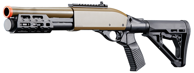 Golden Eagle M8878 3/6-Shot Pump Action Gas Airsoft Sawed-Off Shotgun w/ M-LOK Forend & Delta Stock - (Tan)