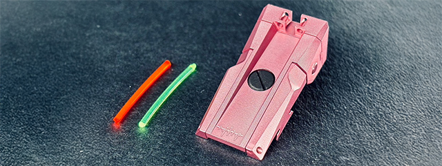 English Dr. Black Aluminum Fiber Optic Rear Sight for TM Hi-CAPA 5.1 GBB Pistols - (Pink)