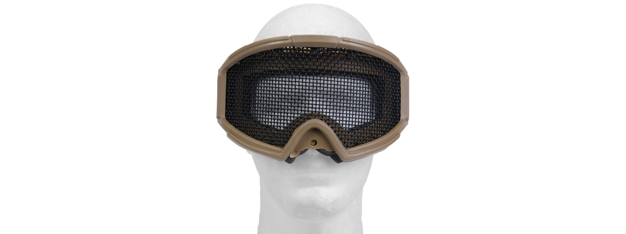 2611T TACTICAL GEAR STEEL MESH GOGGLES WITH VISOR (TAN) - Click Image to Close