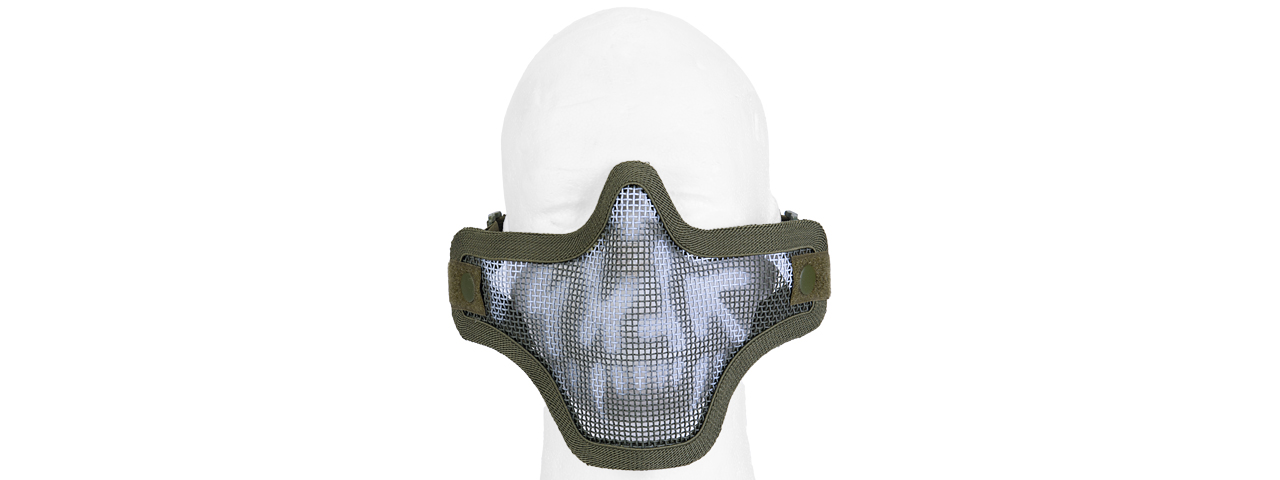 METAL MESH HALF MASK (OD GREEN & SKULL) DOUBLE STRAP VERSION - Click Image to Close