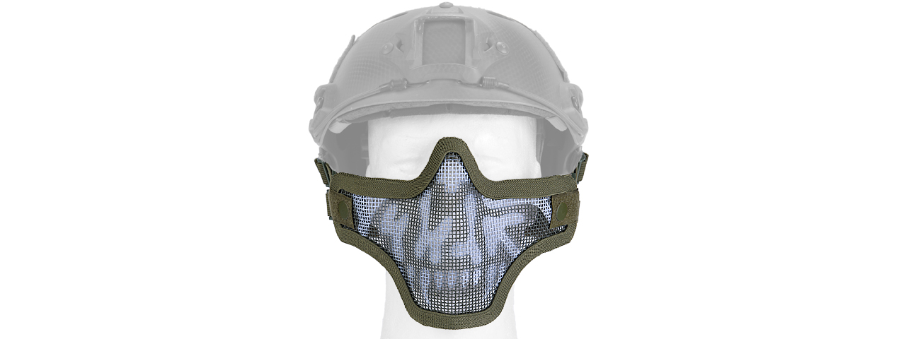 AC-103OH METAL MESH HALF MASK (OD GREEN & SKULL) HELMET VERSION