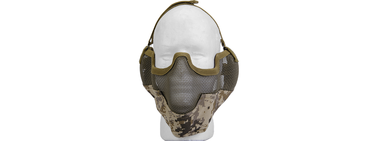 AC-108DD METAL MESH HALF MASK w/EAR PROTECTION (DESERT DIGITAL) - Click Image to Close