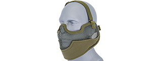 UKARMS AC-108G Tactical Metal Mesh Half Mask with Ear Protection for Airsoft in OD Green