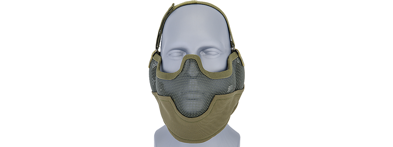 UKARMS AC-108G Tactical Metal Mesh Half Mask with Ear Protection for Airsoft in OD Green - Click Image to Close