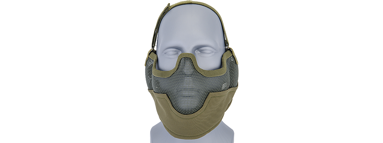 UKARMS AC-108G Tactical Metal Mesh Half Mask with Ear Protection for Airsoft in OD Green