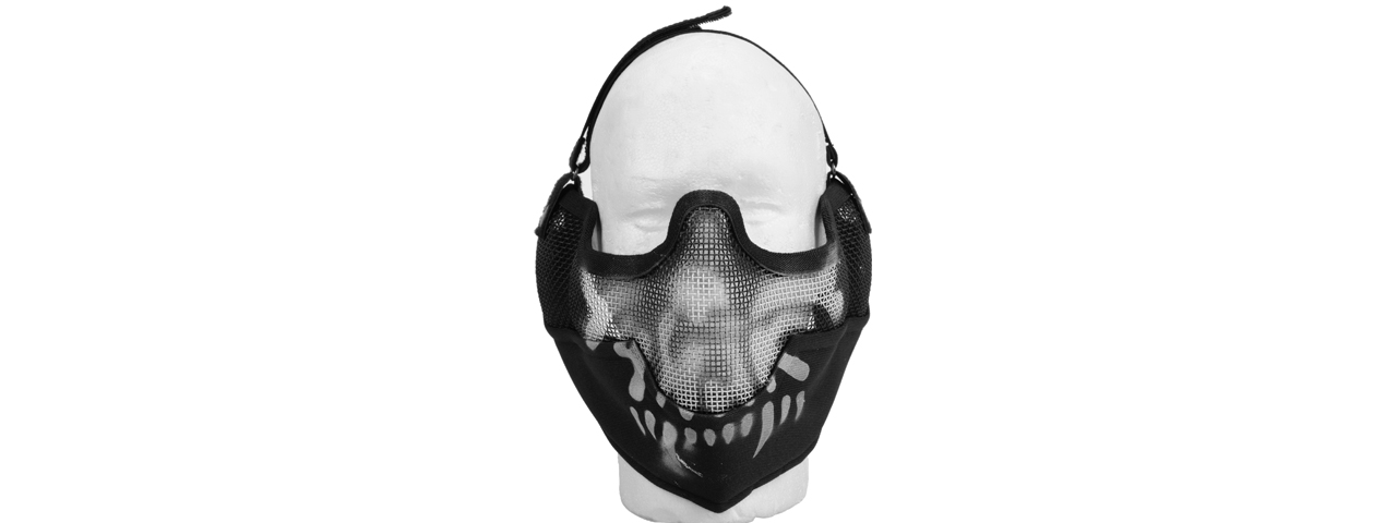 AC-108SB METAL MESH HALF MASK w/EAR PROTECTION (BLACK SKULL)