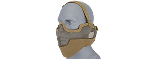 UKARMS AC-108T Tactical Metal Mesh Half Mask with Ear Protection for Airsoft in Desert Tan