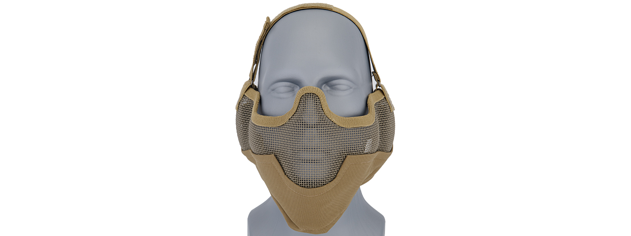 UKARMS AC-108T Tactical Metal Mesh Half Mask with Ear Protection for Airsoft in Desert Tan
