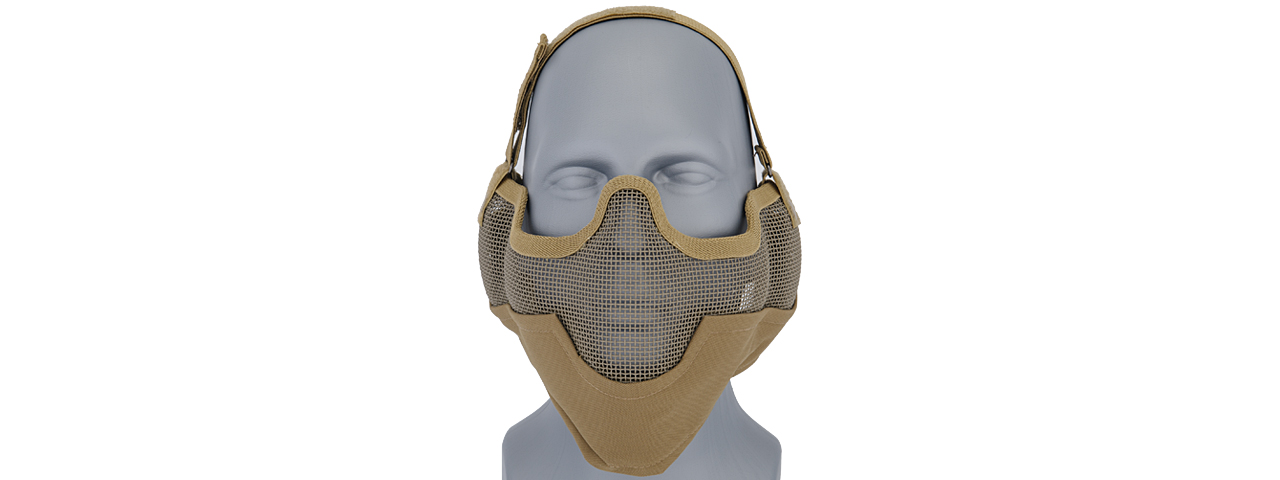 UKARMS AC-108T Tactical Metal Mesh Half Mask with Ear Protection for Airsoft in Desert Tan - Click Image to Close