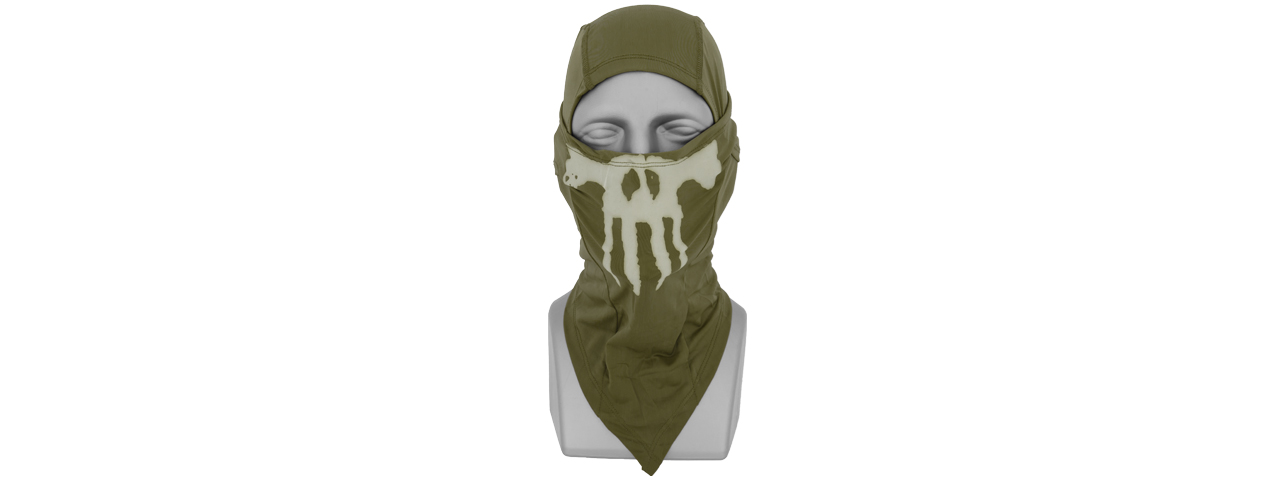 AC-176G Glow-in-the-Dark Skull Balaclava in OD Green - Click Image to Close