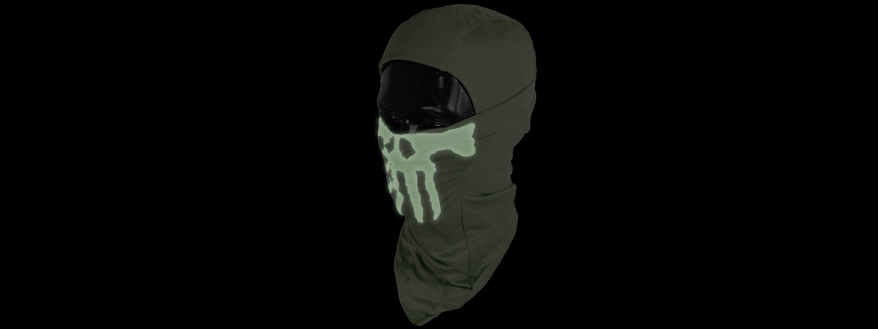 AC-176G Glow-in-the-Dark Skull Balaclava in OD Green - Click Image to Close