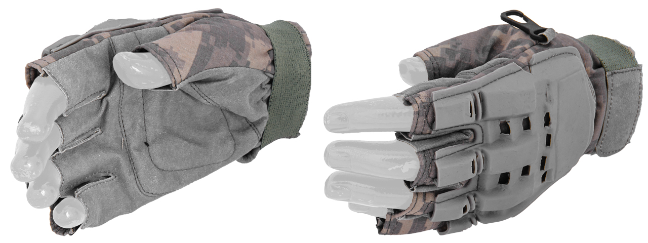 UK ARMS AIRSOFT TACTICAL ARMORED HALF FINGER GLOVES XS - TAN - Click Image to Close