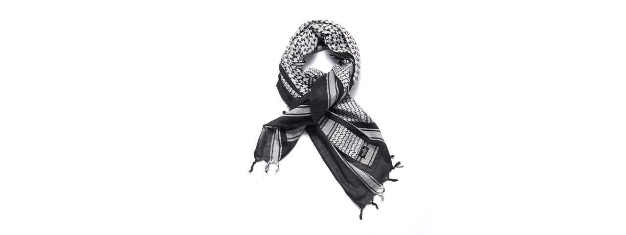 Lancer Tactical Multi-Purpose Shemagh Face Head Wrap - (Black/White)