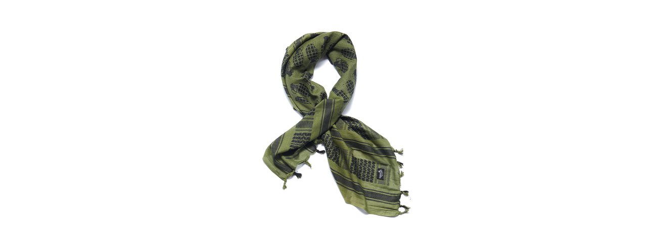 Lancer Tactical Multi-Purpose Shemagh Face Head Wrap - (OD Green/Grenade Logo)