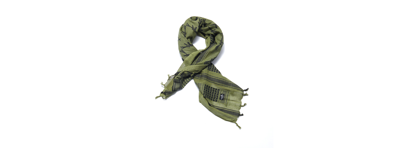 Lancer Tactical Multi-Purpose Shemagh Face Head Wrap - (OD Green/Double M4 Logo)