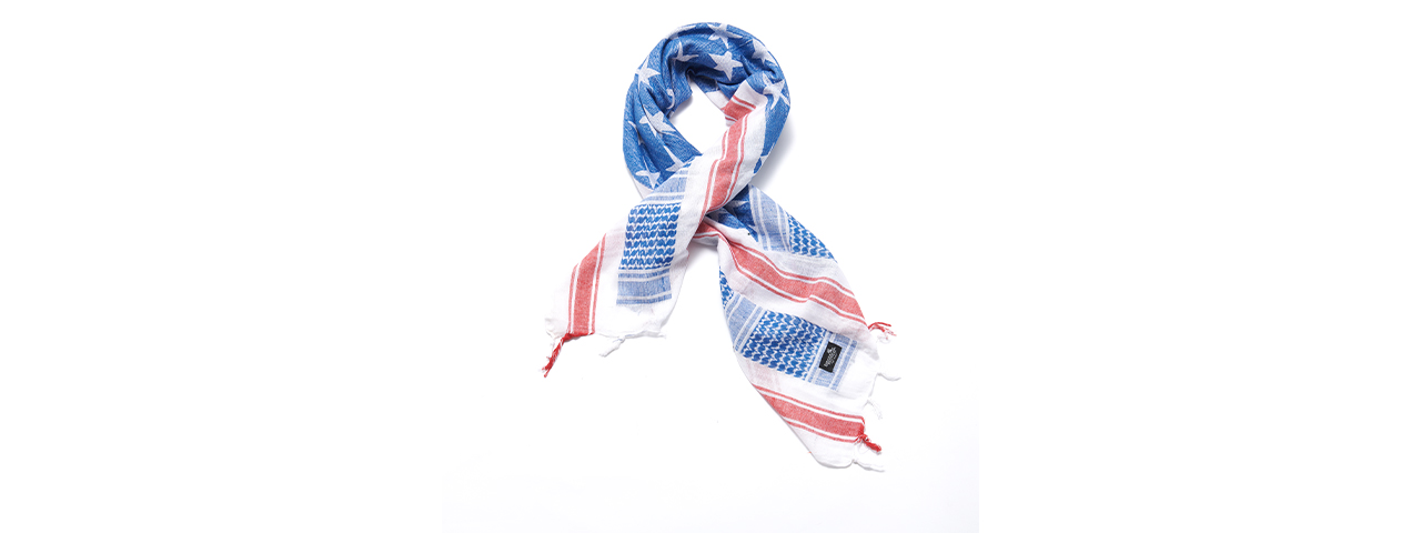 Lancer Tactical Multi-Purpose Shemagh Face Head Wrap w/ Blue Stars (WHITE / BLUE / RED)