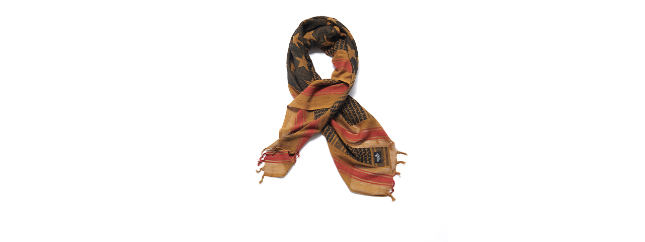 Lancer Tactical Multi-Purpose Shemagh Face Head Wrap - (Tan/Red/Black/Stars)