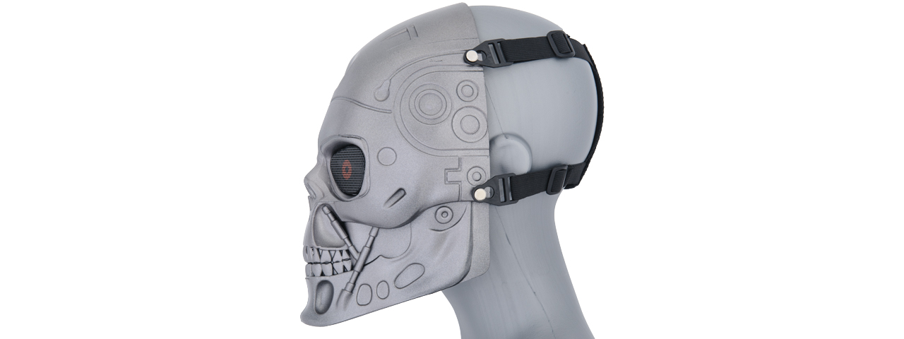 UK ARMS AIRSOFT FULL FACE SHOCK RESISTANT TERMINATOR MASK - SILVER - Click Image to Close