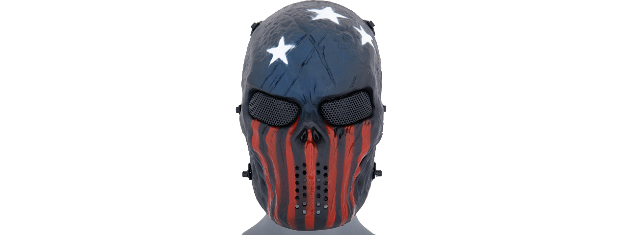 AC-319R VILLAIN SKULL MESH FACE MASK (STARS & STRIPES) - Click Image to Close