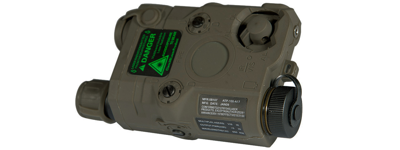 AN/PEQ-15 L.E.D. WHITE LIGHT + GREEN LASER w/IR LENS (BODY COLOR: FOLIAGE GREEN)